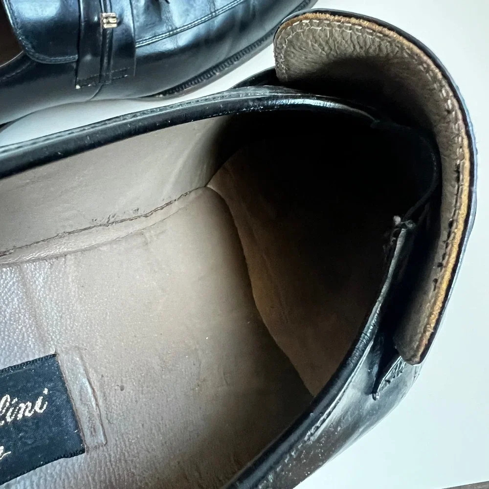 Francesco Bellini Vintage Black Leather Tassel Loafers Made in Italy Size 12 M